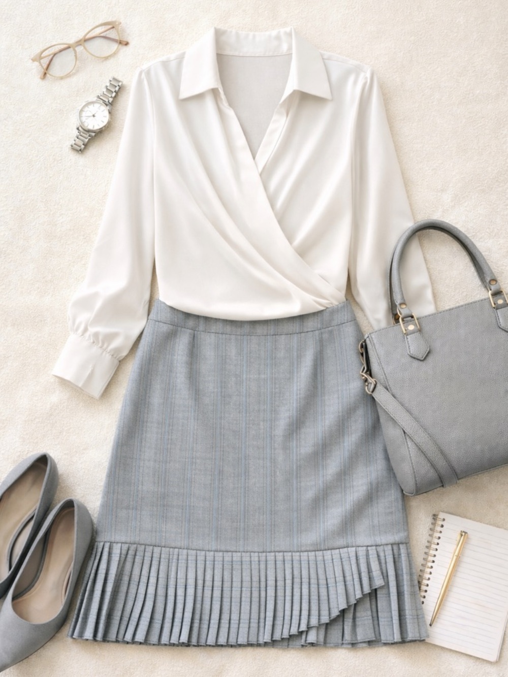 Versailles Pleated Mini Skirt 14 Gray Pinstripe Ruffle Hem Corporate Office Y2K